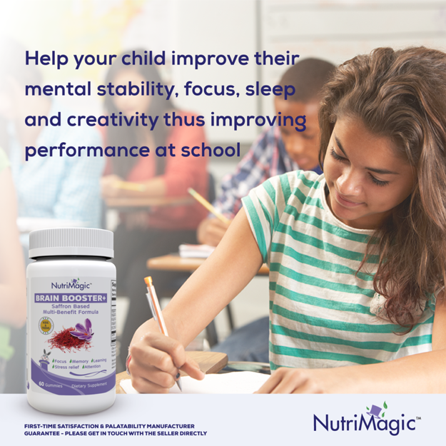 Picture of Kids Brain Booster+ (Saffron Based) Improves & Supports Focus, Attention, Mood - 60 Gummies