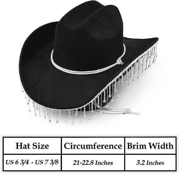 Picture of Cowgirl Hat Rhinestone Fringe Cowboy Hat Disco Cowgirl Outfit for Teens and Adults