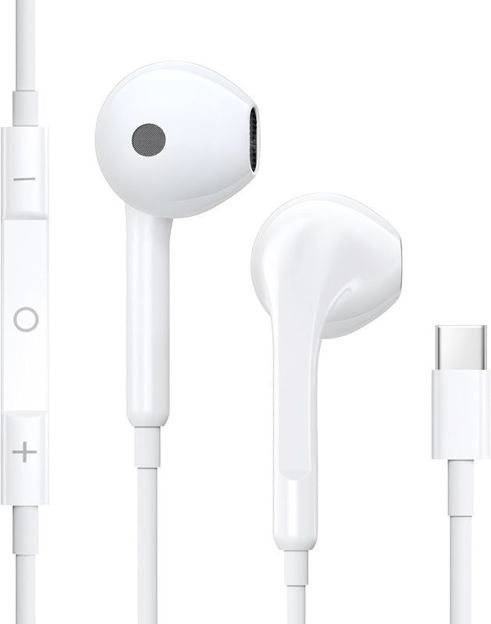 Picture of Headphones Earphones Microphone Control Earbuds White
