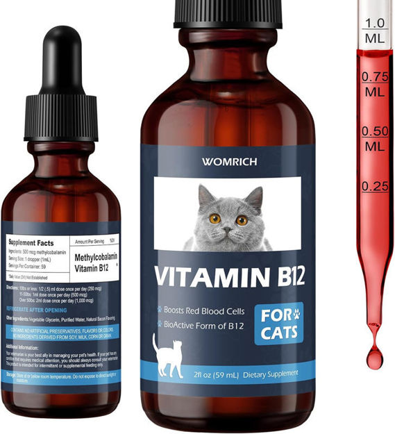 Picture of Vitamin B12 for Cats | Methylcobalamin (Methyl B12) | Appetite Stimulant, Treatment of EPI in Cats Boosts Red Blood Cell Formation, Energy, Nervous System, Treats Pancreatitis | 2 fl oz