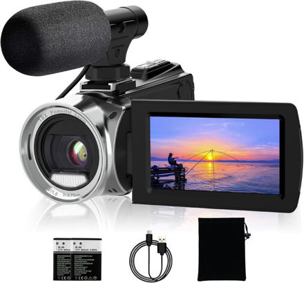 Picture of Video Camera Camcorder 4K 48MP Digital Vlogging Camera for YouTube 18X Digital Zoom 270°Rotation 3.0" LCD Screen Video Recorder for Kids, Teens,Students, Beginners, Elders with Microphone &2 Batteries
