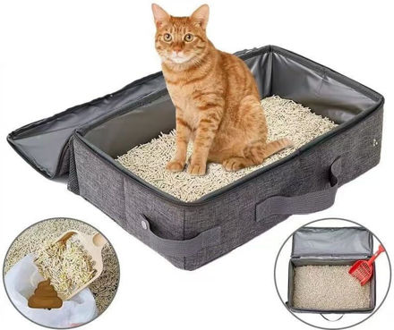 Picture of Self Cleaning Litter Box Portable Cat Travel Litter Box. No Leakage and Smell. One-Handed Carrying for Cats in Hotel & Car, Black-1