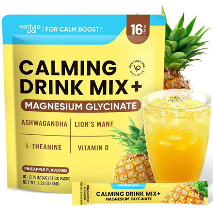 Picture of Venture Pal Calming Powdered Drink Mix　with Ashwagandha, Magnesium Glycinate, L-Theanine,Vitamin D, Lions Mane - Relax & Focus, Non GMO, Vegan, On The Go，Pineapple