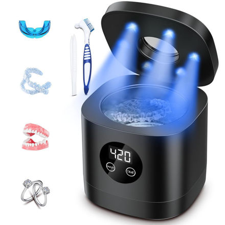 Picture of Ultrasonic Retainer Cleaner, 48W 49KHz 8.45oz（250ml） with 6 LED Lights, Denture Cleaner Machine for Jewelry
