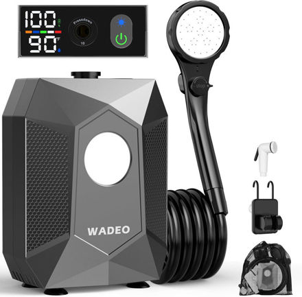 Picture of Portable Shower, 6000mAh Rechargeable Camping Shower Pump with Camping Light, 5 Spray Modes, Fahrenheit Display, IPX8 Waterproof, Ideal for Outdoor Camping, Travel, Car Washing, Pet Bathing