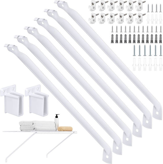 Picture of 6 Pack 12 Inch Wire Shelf Brackets Set, Includes 6 Wire Rack Support Brackets, 12 Wire Shelf Clips and 2 End Brackets for Wardrobe and Wall Bracket Installation