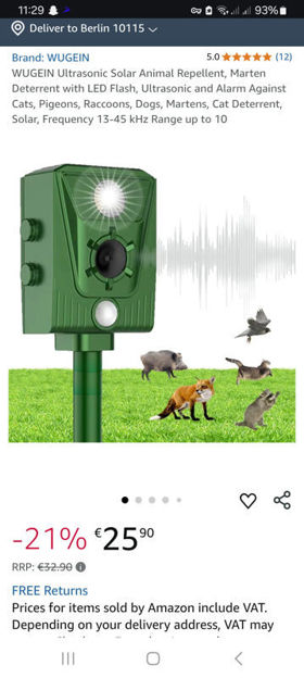 Picture of Ultraschall Tiervertreiber Marderschreck Katzenschreck