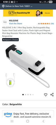 Picture of HSLGOVE Rechargeable Flash light Resealer Bags Beigewhite