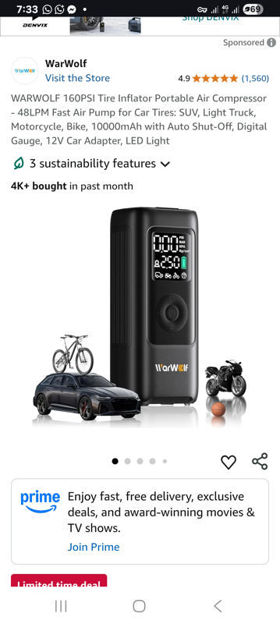 Picture of WARWOLF 160PSI Inflator Portable Compressor